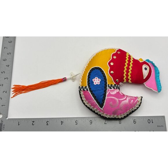 Colorful Fabric Bird Christmas Ornaments Set of 2 Satin Rooster White Swan - Picture 7 of 13